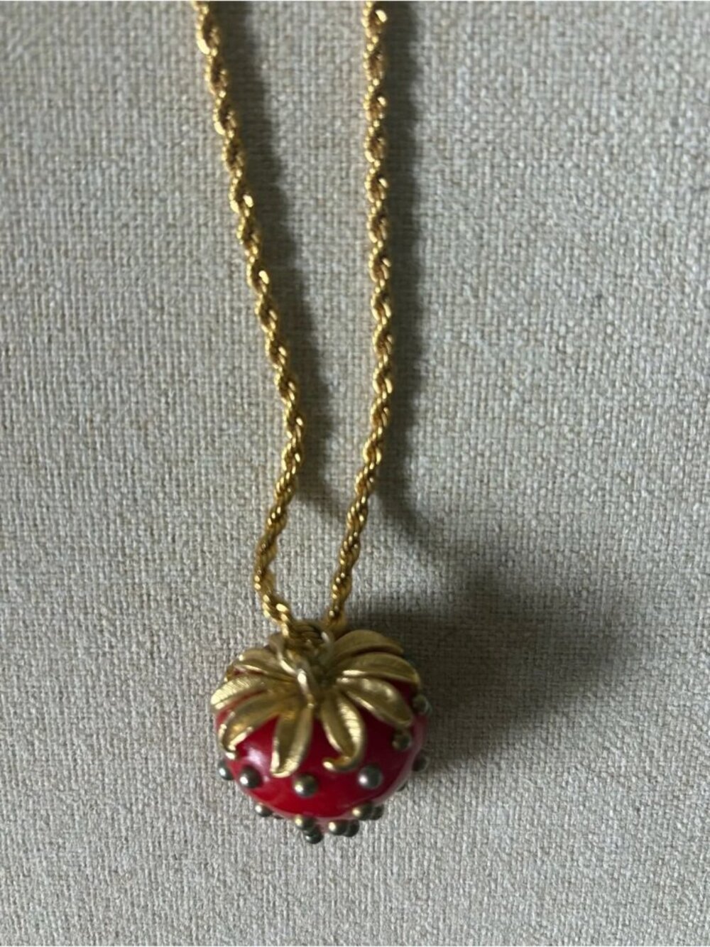 Kenneth Jay Lane Gold-Tone Chain with Red Strawberry Pendant - Picture 3 of 7